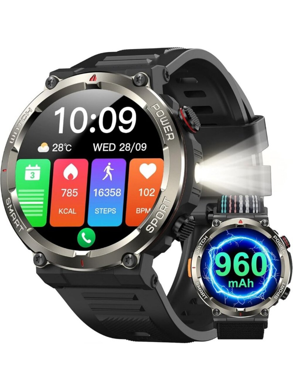 Tactical Smart Watch for Men - Fitness Tracker, Waterproof, Heart Rate, 120